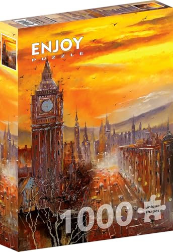 1000 Pieces Jigsaw Puzzle for Adults – Matte Finish, Soft Touch, Sturdy and Unique Pieces, Tight Fit, Vivid Colors, Missing Pieces Service – Big Ben in London Autumn Skyline Painting – by ENJOY Puzzle