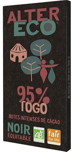 Alter Eco - Chocolat Noir Togo 95% 100G - Délicieuse tablette de chocolat bio - Haut en cacao, faible en sucre - Idéal pour une alimentation saine et équilibrée - Lot De 4