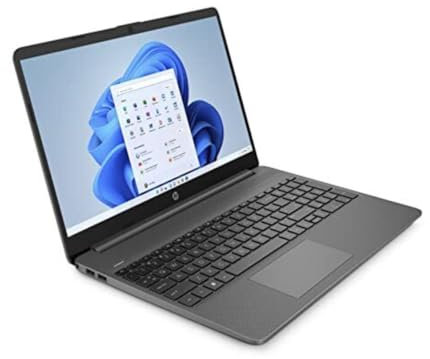 HP Laptop 15s-fq0002sf PC Portable 15.6 FHD (Intel Celeron, RAM 4 Go, SSD 128 Go, AZERTY, Windows 11 Famille en Mode S) Gris Ardoise, Microsoft 365 Personnel inclus pendant 1 an