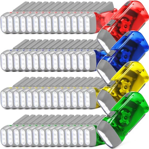 Treela Handkurbel-Taschenlampe, Großpackung, keine Batterie erforderlich, Taschenlampe mit 3 LEDs, selbstbetriebene Lade-Taschenlampe, Dynamo für Camping, Wandern, Notfall (Gelb, Grün, Blau, Rot)