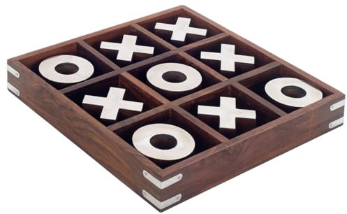 BY SIGRIS Origen Home Decor Tic TAC Toe Grande Juegos | Juego Tres en Raya Marrón - 25x25x3cm