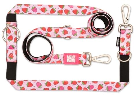 Max & Molly Multifunktions Hundeleine 2m mit 2 Karabinern, Strawberry Dream/S Umhängeleine Gepolstert, Sicher & Flexibel – Komfort für deinen treuen Begleiter