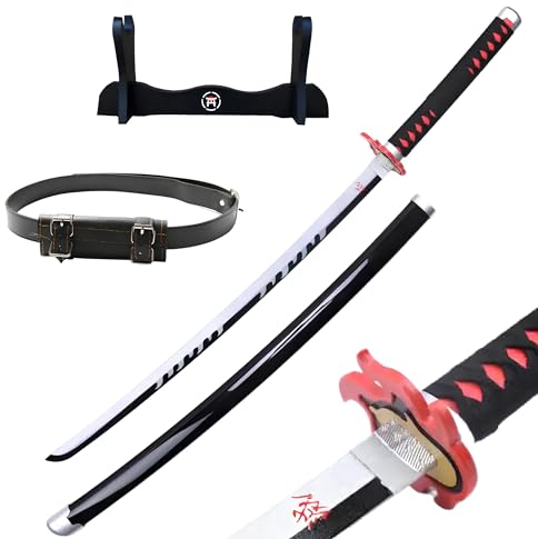 Hashiman – Demon Katana Demon – Manga Schwert + Schwerthalter Holz + Gürtel – Samurai Catana Cosplay Anime - Holzschwert Kinder Erwachsene – Ninja Deko Kostüm Säbels (Kamado Tanjiro V2 1)