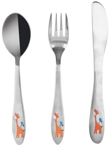 Ménagère pour enfant en acier inoxydable Motif girafe 3 pièces