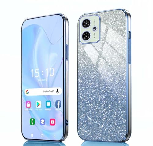GOKEN Hülle für Motorola Moto G54 - Stoßfeste Schutzhülle, Handyhülle mit Weichem TPU Silikon, Elektroplattierten Kanten und Integrierter Glitzerkarte mit Glitzer, Cover Case, Verlauf Blau