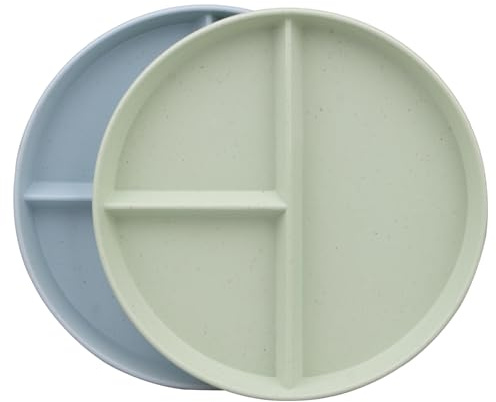 Soptalles 2Pack 9 Inch Portion Control Plates, Divided Plates for Dinner, Round Bariatric Dinner Plate for Adults, Dishwasher & Microwave Safe (Blue & Green)
