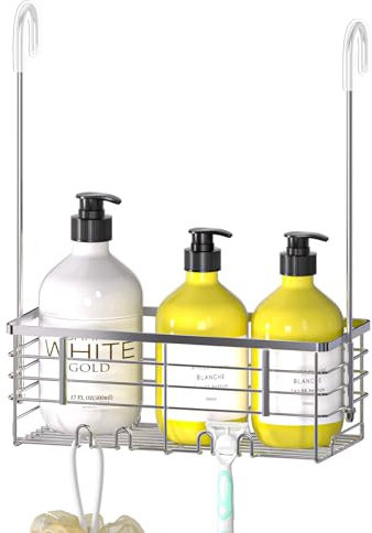 DELLAN Hanging Shower Organizer, Shower Rack with Hooks Over the Door, Bathroom Caddy and Basket