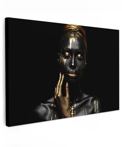 MuchoWow© Leinwände 60x40 cm Wall Decoration Bilder für die Wand Schlafzimmer Deko Pictures Canvas Painting Wanddekoration Wohnzimmer Frau - Malerei - Gold - Luxus - Porträt