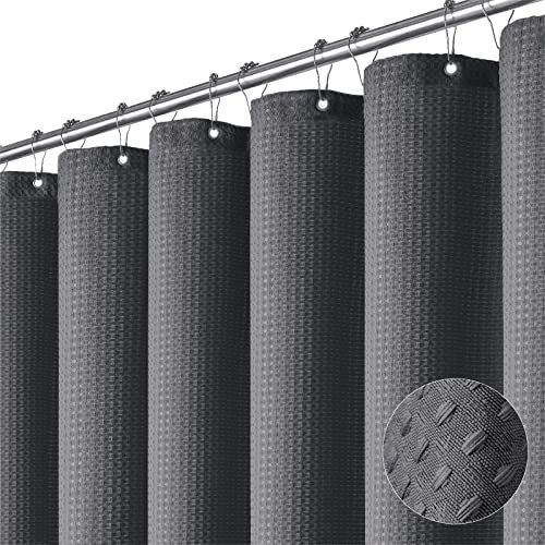 Dynamene Rideau de douche en tissu épais et résistant à tissage gaufré pour salle de bain, hôtel, spa – 137 x 198 cm de long – Gris anthracite