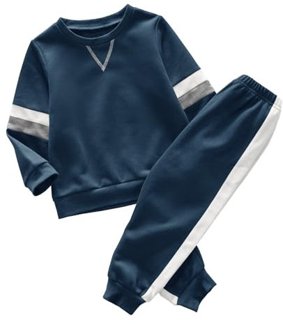 Haloumoning Kinder Trainingsanzug Jungen Sportanzug Rundhalspullover und Hose mit Kordelzug Dunkelblau 8-10 Jahre