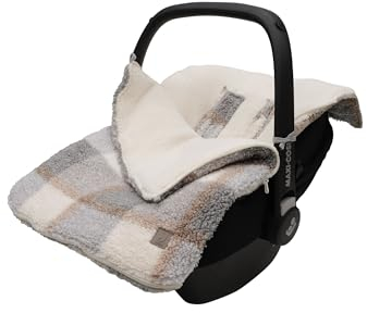 Jollein Fußsack Check Boucle - Teddy - Für Babyschale Kinderautositz Gruppe 0+ und Kinderwagen - Für 3-Punkt- und 5-Punkt-Gurt