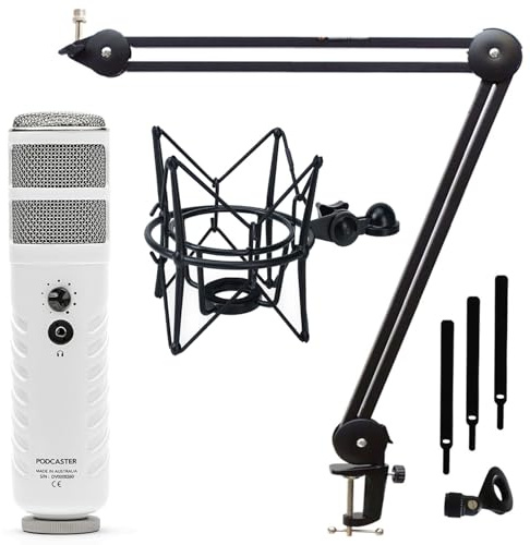 Rode Podcaster USB-Mikrofon mit keepdrum MS138 Gelenkarm und MS090B Mikrofonspinne