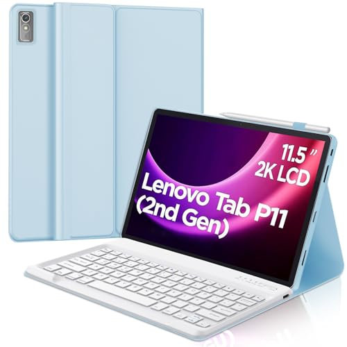 WINCHKING Teclado para Lenovo Tab P11 (2nd Gen) 11.5 Pulgada - Funda con Teclado Español Ñ Bluetooth Inalámbrico Extraíble para Tablet Lenovo Tab P11 (2nd Gen) (Azul Claro)