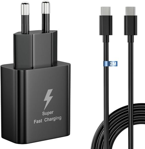 Cargador 25W USB C Carga Rápida para Samsung, Compatible con Samsung Galaxy A16, A15, A25, A55 5G, A23 5G,A53 5G,A54 5G, S24, M23, M33, A14, S23, S22, S21, A53, A34, A33, A23, A13, Cable C 2M (Negro)