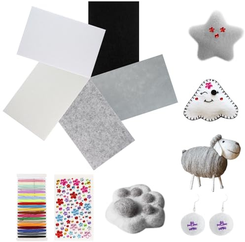 20Stks Filz,20x30cm Bastelfilz Filzstoff 1mm Filz Basteln Filzplatten | Filz zum Basteln mit Kordelkarten Nadel Edelsteinaufkleber,Schwarz Weiß Grau Filzstoff für DIY Patchwork Nähen Basteln