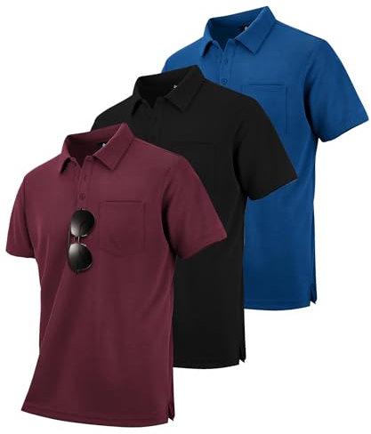 zitysport 3er Pack Poloshirts Herren Kurzarm Golf Polohemd Schnelltrocknend Atmungsaktives Herren Regular Fit Shirts Work Polo Shirts Männer Sommer Sport Tshirt Männer(Schwarz Weinrot Blau 2XL)