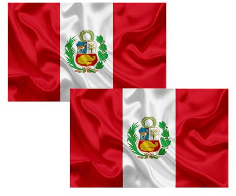 2 Banderas de Perú, Bandera 90cm x 150cm, Bandera Grande con Trabilla para Mástil y Cordones para Sujetar, Bandera Ligera, Bandera para Deportes, Fútbol, Edificios (Perú 2ud)