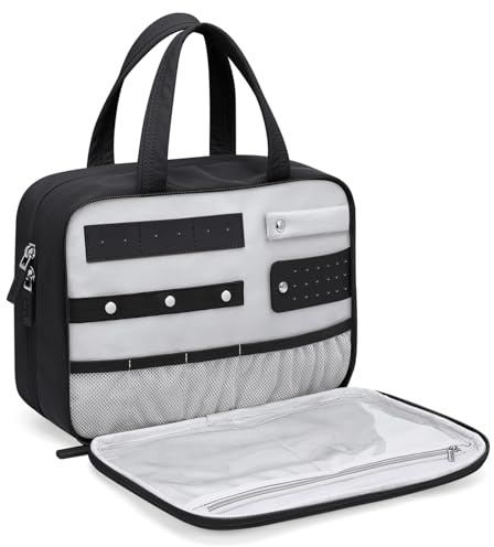 GOLF QUALITY Trousse de toilette de voyage, trousse de maquillage avec organisateur de bijoux à suspendre, trousse de toilette pour femme, voyage et salle de bain, noir, 8.6L