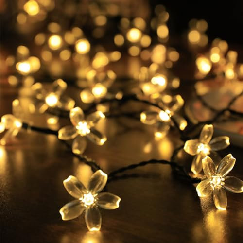 FANSU LED Solarlampen für Außen, 8 Modi Solar Lichterkette Aussen, Bunte Blumen Lichterkette Außen, Solarlampen Garten für Hochzeit, Party, Schlafzimmer, Garten Balkon Deko (Warmweiß,5m/20LED)
