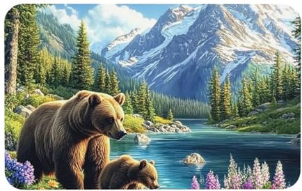 Grizzly Bear And Cub - Alfombra de baño antideslizante para interiores y exteriores, 50 x 80 cm, lavable, para dormitorio, cocina y baño