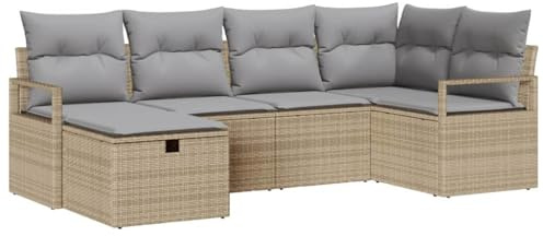 vidaXL Sofa Set 6 STK. 6-Sitzanzahl Beige und Hellgrau Poly-Rattan, Stylische Garten-Sofa-Garnitur, modulares und langlebiges, leichtes Outdoor-Möbel für Entspannung, wetterfestes Terrassenset