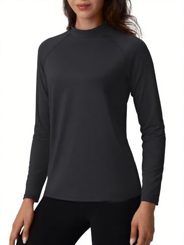 TACVASEN Damen Thermounterwäsche Langarmshirt Thermo Oberteil Sportshirt | Thermo Oberteil,Thermoshirt,Stehkragen,Innenfleece,Funktionsshirt,Warm,Sportshirt für Winter Herbst,Skiunterwäsche