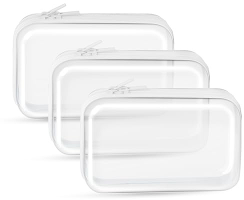 QEEYON 3 PCS Trousses de Toilette Transparentes Rigides avec Fermeture Éclair – Boîte de Rangement Étanche pour Cosmétiques, Jouets et Articles de Toilette | Mini Trousse de Toilette de Voyage
