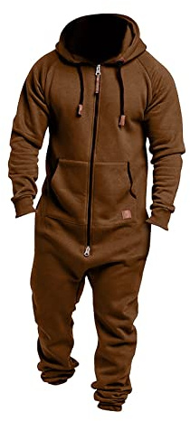 Rtdyvyuhb Men's Sleepwear Fleece Lined Hooded Jumpsuit Zip Up Pajamas Loungewear Jogger Sweatsuit Overall Romper Sleepwear