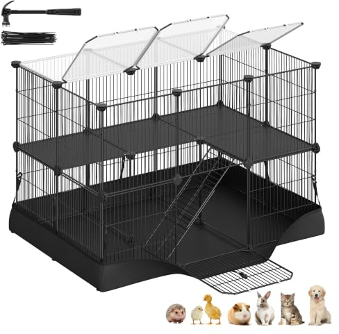 SONGMICS 2-Tier Small Animal Playpen Cage, 35 Panels, 93 x 63 x 61.5 cm