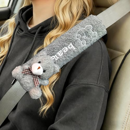 Watproofit Auto Gurtpolster Kinder mit Bären-Anhänger | Weiches Plüsch Gurtpolster mit Memory-Schaum, Komfortabler Gurtschoner & Kuschelkissen für Angenehme Autofahrten