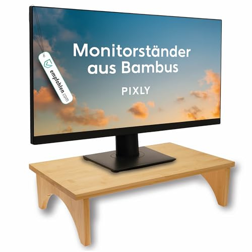 pixly® Monitorständer Bambus Holz Bildschirmerhöhung 40x24x10,5 cm Schreibtischaufsatz Monitor Stand | Monitorerhöhung Schreibtisch Zubehör | Monitor Riser bis 15 kg