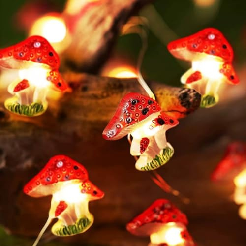 HHMTAKA Pilz-Dekor-LED-Lichterkette, 3 m, 30 LEDs, niedliche Lichterkette, batteriebetrieben, für jede Dekoration