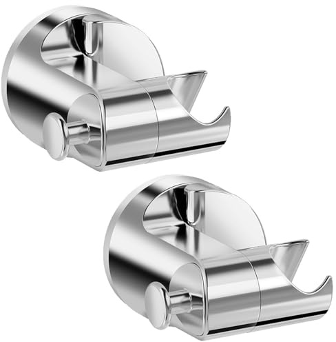 Ogetok Duschkopfhalter mit Saugnapf, verstellbare Wandhalterung für Handbrause, Schlauchhalter mit Haken für Badezimmer, abnehmbar & rostbeständig & wasserdicht, ohne Bohrer, Silber