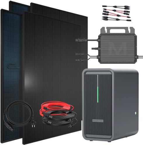 SUNNIVA® 1840W Balkonkraftwerk mit 2,24 kWh Speicher Marstek B2500-D & 800W Wechselrichter, BIFAZIAL FULLBLACK komplett Steckdose, PV Solaranlage Komplettset mit Solarspeicher, 4x460W N-Type Glas-Glas