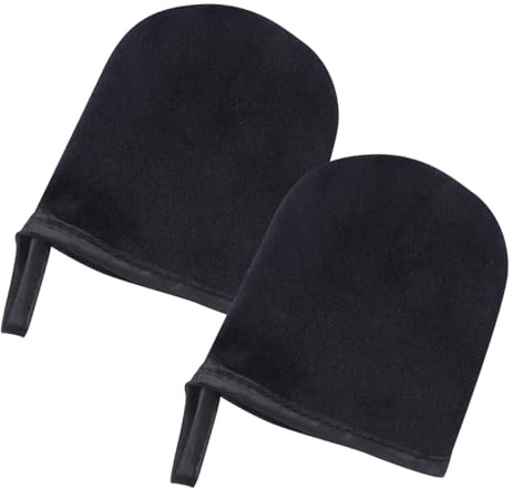 2 Stück Selbstbräuner Handschuhe Schwarz aus Weichem Flockmaterial | Beidseitig Nutzbar, Wiederverwendbar, Daumen Getrennt, für Körperlotion den Ohren