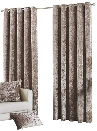 Riva Paoletti Verona Ringtop Eyelet Curtains (Pair) - Oyster Beige - Velvet Feel - Crushed Velvet Look 100% Polyester - 168cm width x 137cm drop (66 x 54 inches) - Designed in the UK