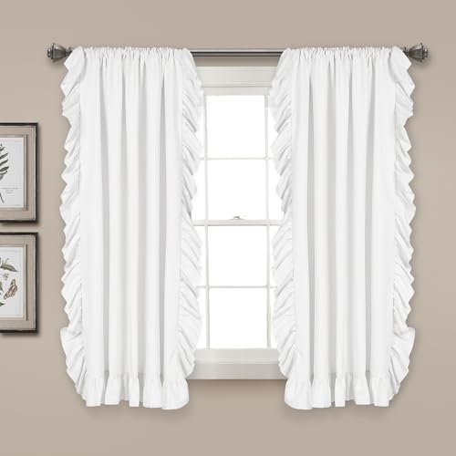 Lush Decor Reyna Rüschen-Fenstervorhang-Set, Paar, 137,2 cm B x 160 cm L, Weiß – fließendes Vorhang-Set – romantische Rüschenvorhänge für Schlafzimmer, Wohnzimmer oder Esszimmer – Bauernhaus & Cottage