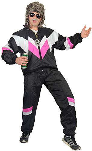 Foxxeo 80er Jahre Kostüm für Erwachsene Premium 80s Trainingsanzug Assianzug Assi - Herren Größe S-XXXXL - Fasching Karneval Anzug, Farbe schwarz-weiss-pink, Größe: XL