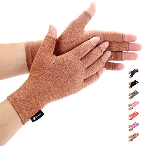 Duerer Arthritis Handschuhe - kompressionshandschuhe für Rheumatismus und Arthrose - bieten Arthritis Gelenkschmerzen Linderung der Symptome - Rheuma Fingerlose handschuhe damen(Braun, L)