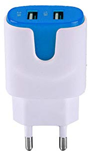 Adaptateur Secteur Couleur USB pour iPhone 8 Smartphone Tablette Double Prise Murale 2 Ports Courant AC Chargeur Blanc (5V-2A) U (Bleu)