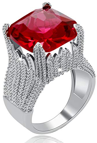 Uloveido Frauen Platin plattiert Platz rot CZ Zirkon Ring rot Strass Birthstone Halo Ringe Hochzeit Engagaement Band Jubiläum Schmuck Geschenke für Frau Freundin RA0414