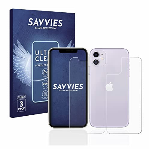 Savvies 6 Pack Screen Protector compatible with Apple iPhone 11 (Front+Back) Protection Film Clear