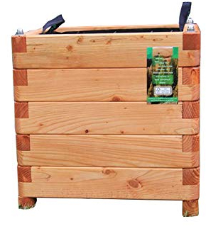 HOQ Pflanzkasten 50x50x50cm aus Lärche geschraubt mit Vlies, gerundeten Ecken und Griffen