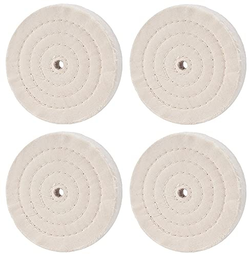 QZATACAEN Baumwoll polierscheibe150mm extra dickes spiralförmig genähtes Polierkissen für Tischschleifwerkzeug mit 12.7mm Dornloch (70-lagig) 4 Stücke …