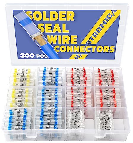 haisstronica 300PCS Solder Seal Wire Connectors-Marine Grade Heat Shrink Butt Connectors for Marine, Car & Stereo- Self-Soldering, Waterproof 5 Colors/5 Sizes Solder Sleeves