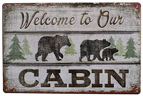 Hioni Welcome To Our Cabin, placa de metal para decoración de pared, diseño vintage