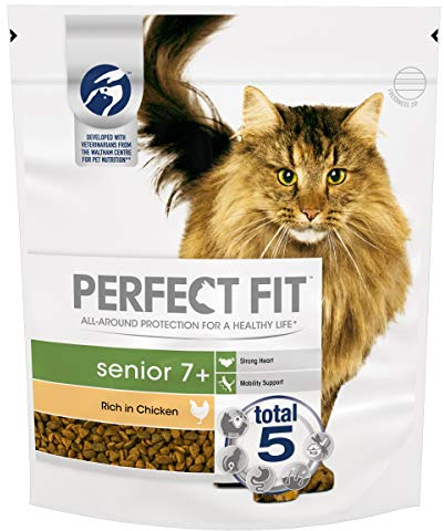 Perfect Fit Senior 7+ Complete Dry Cat Food for Senior Cats Aged 7+ Years, Rich in Chicken, 4 Bags, 750 g (Pack of 4)