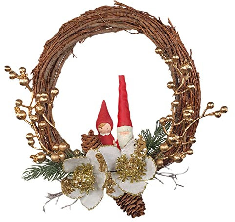 STEFANAZZI corona natalizia 25 centimetri Rose di Natale in velluto e decorazioni ceramica bacche decorazioni Natale per porta addobbi del camino ingresso casa e ghirlanda
