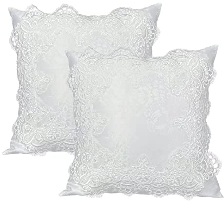 BrekSdat Set di 2 federe per cuscini, 45 x 45 cm, in pizzo bianco, morbide, decorazione per casa colonica e soggiorno, con squisito ricamo, per casa, letto, divano