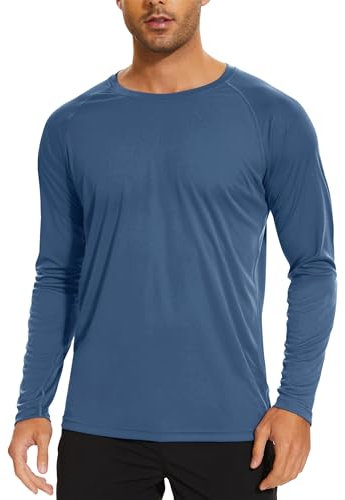TACVASEN Herren UPF 50+ UV Sonnenschutz Langarmshirt Outdoor Langarm T-Shirt Rashguard, Indigo, L